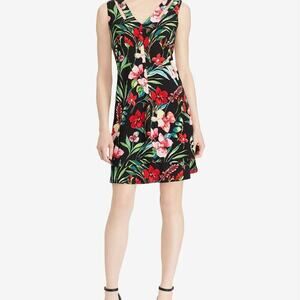 AMERICAN LIVING WOMEN'S BLACK FLORAL PRINT V-NECK DRESS SIZE 8 BRAND NEW